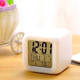 1pc, Multi-Fuction LED Night Light 7 Color Changing Digital Alarm Clock Lamp For Wake Up Bedside Bedroom Holiday Gift