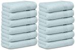 12 Pack Light Blue Color Resort Collection Soft Washcloth Face Body Towel Set 12x12 inch Luxury Hotel Plush & Absorbent Cotton Wash Clothes