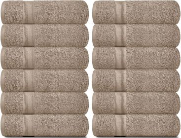 12 Pack Taupe Color Resort Collection Soft Washcloth Face & Body Towel Set 12x12 inch Luxury Hotel Plush & Absorbent Cotton Washclothes