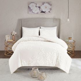 3 Piece Tufted Cotton Chenille Floral Duvet Cover Set