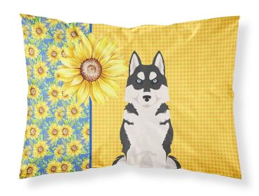 Summer Sunflowers Black Siberian Husky Standard Pillowcase Lightweight Super Soft Easy Care Decorative Artwork Pillowcase, Standard