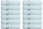 12 Pack Light Blue Color Resort Collection Soft Washcloth Face Body Towel Set 12x12 inch Luxury Hotel Plush & Absorbent Cotton Wash Clothes