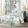 New Reversible 3pc Floral Printed Patchwork Blue/Green Bedspread/Quilt Set