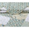 New Reversible 3pc Floral Printed Patchwork Blue/Green Bedspread/Quilt Set