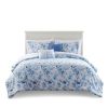 5 Pcs Floral Striped Comforter Set(Full/Queen)