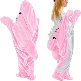 Shark Blanket Hoodie Onesie Adult Kid Cozy Shark Hoodie Blanket - Soft Flannel Wearable Sleeping Bag, Machine Washable (Color: pink, Length: 190CM)