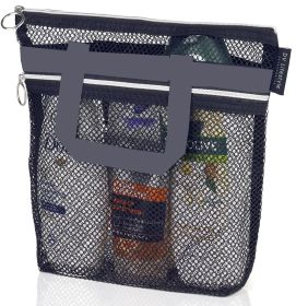 Portable Shower Tote Bag Transparent Mesh Cosmetic Bag Travel Toiletry Bag Mesh Beach Bag (Color: black)