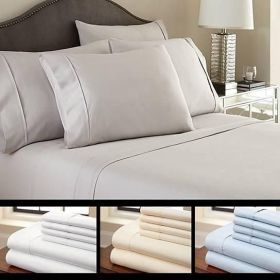 6-Piece Luxury Soft Bamboo Bed Sheet Set in 12 Colors (Color: Light Blue, size: KING)