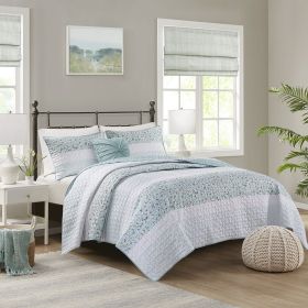 4 Piece Seersucker Quilt Set with Throw Pillow (Color: as Pic)