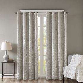 Knitted Jacquard Damask Total Blackout Grommet Top Curtain Panel(Only 1 Pc Panel) (Color: as Pic)